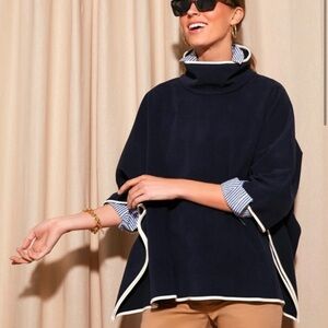 Tuckernuck Poncho - Navy Leather Trim Funnel Neck Piper Poncho